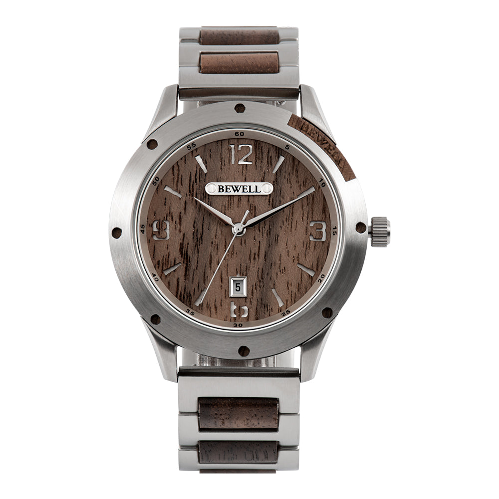 Stylish Wood and Stainless Steel Watch