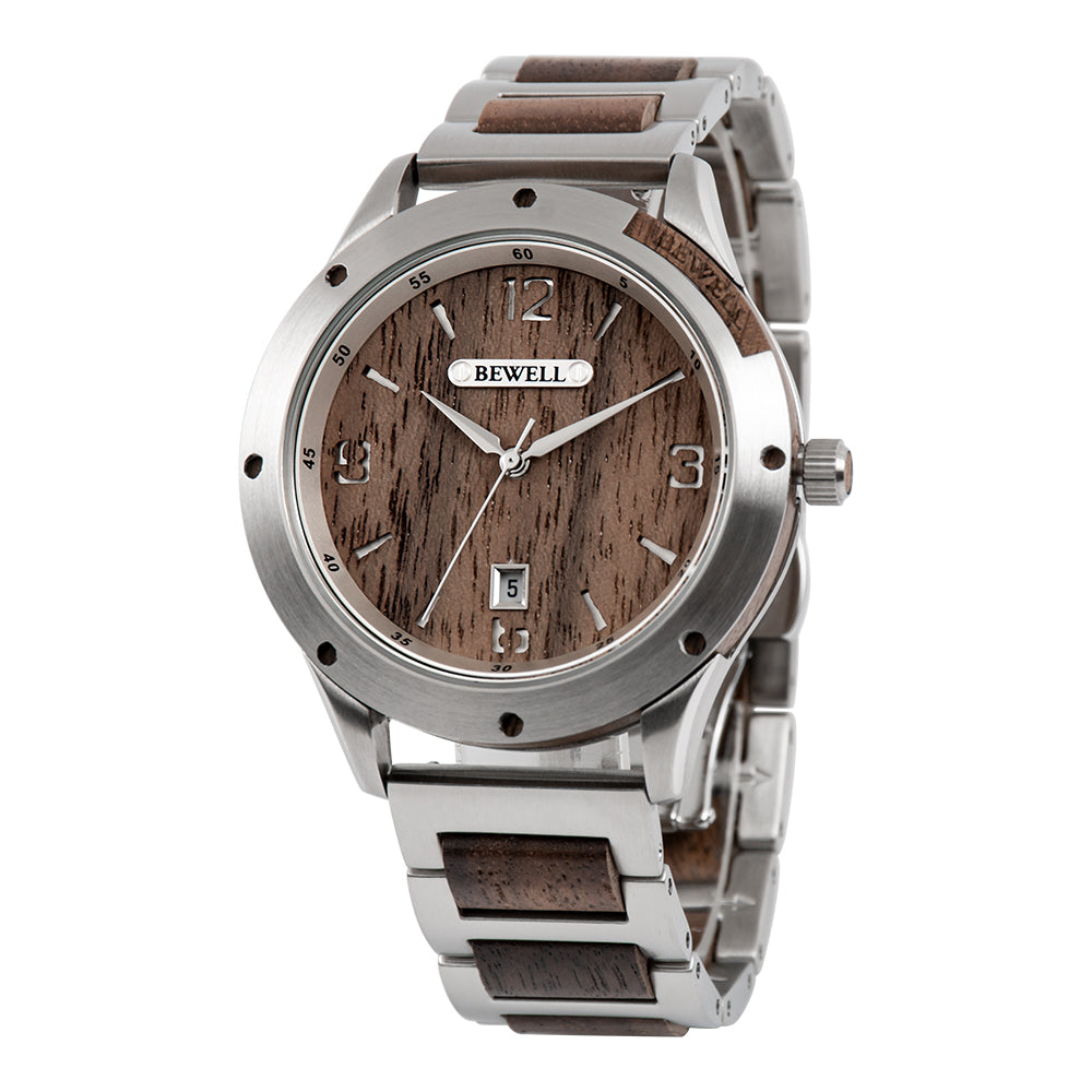 Stylish Wood and Stainless Steel Watch