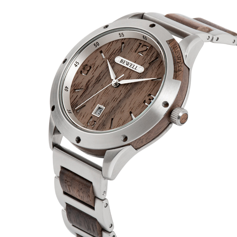 Stylish Wood and Stainless Steel Watch