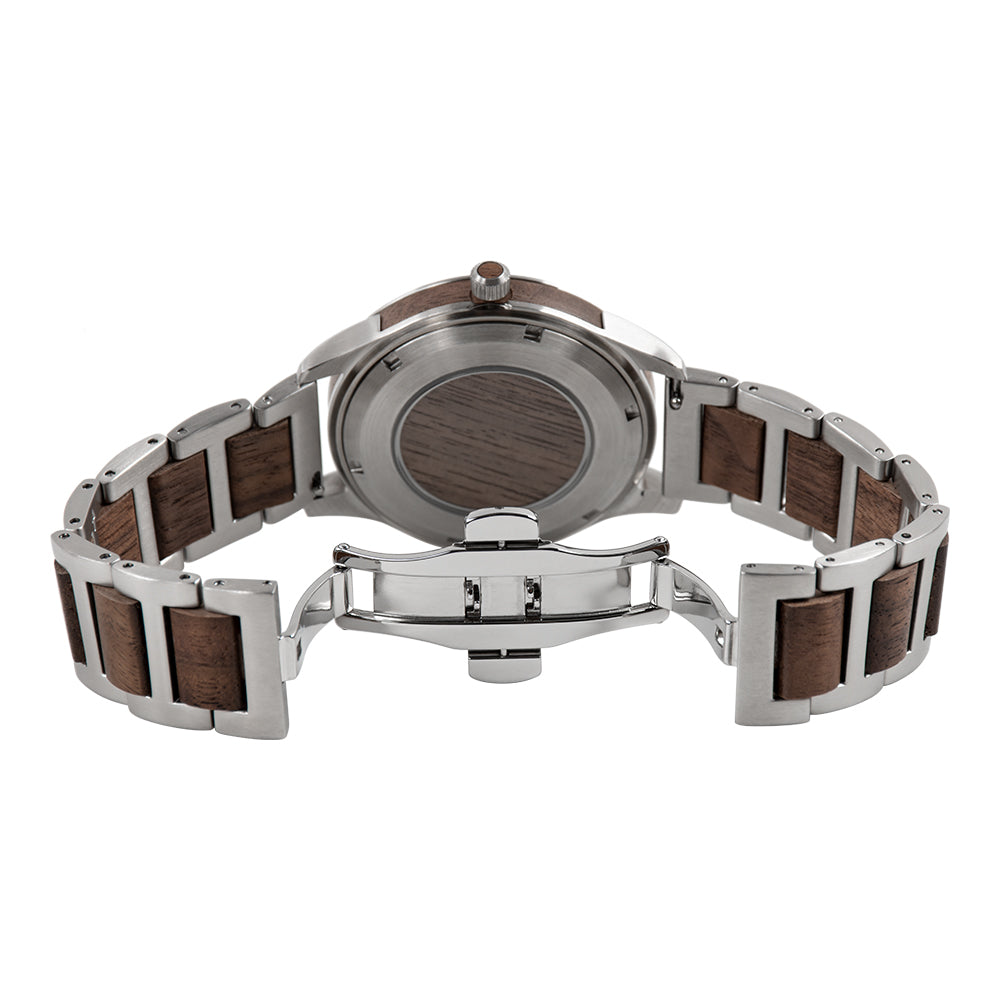 Stylish Wood and Stainless Steel Watch