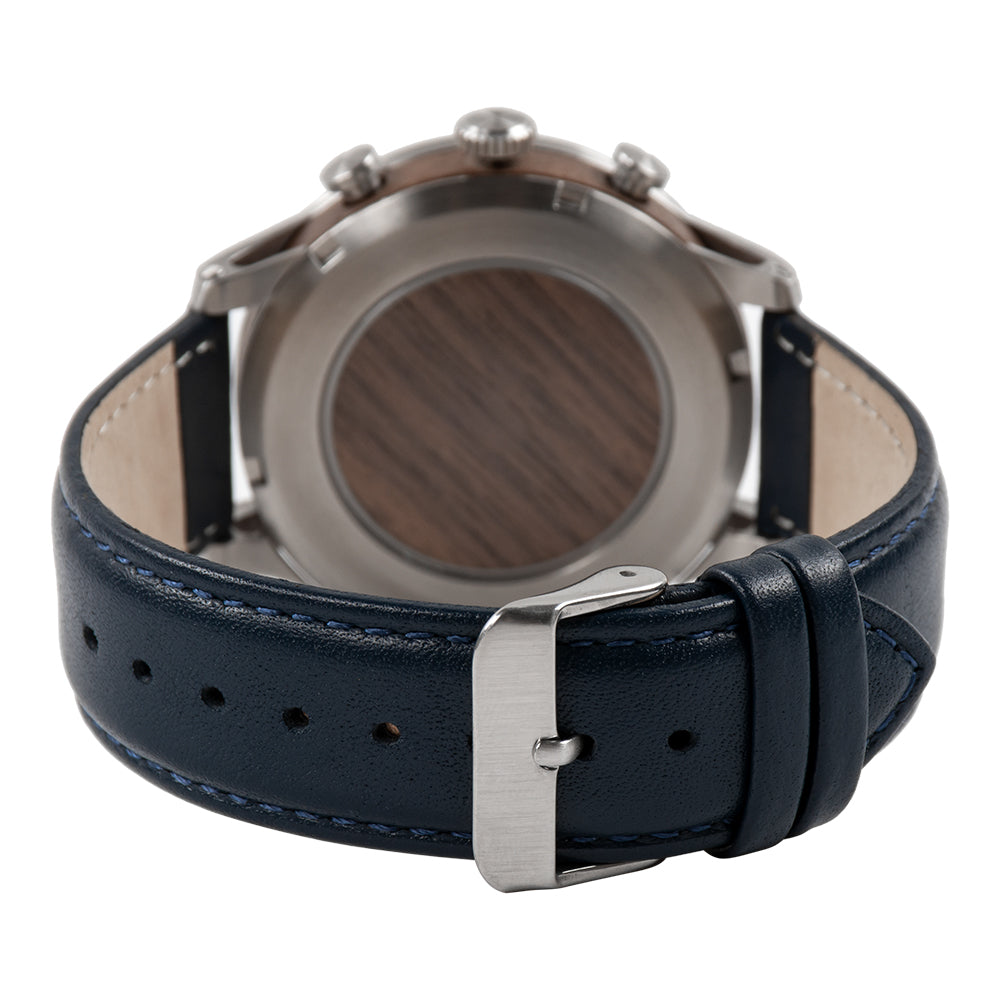 Multi-Function Panda Dial Wood and Stainless Steel Watch