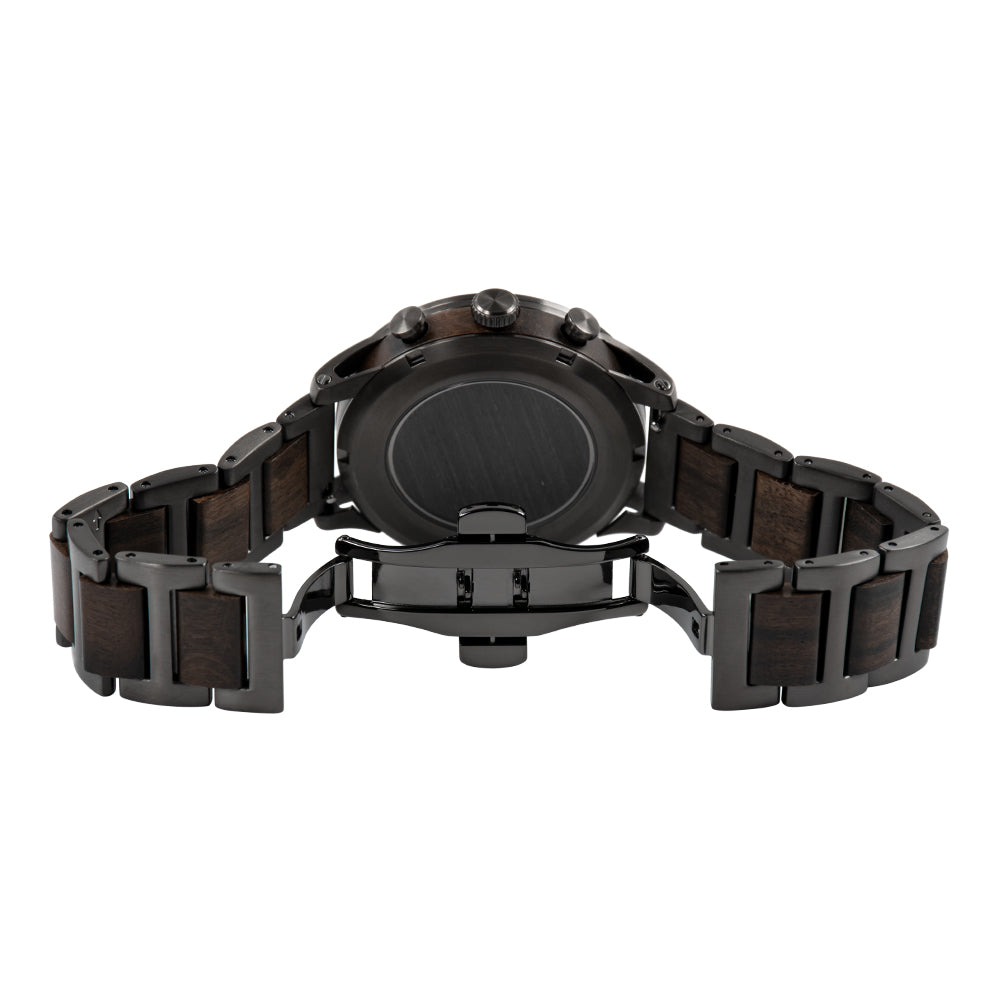 Multi-Function Panda Dial Wood and Stainless Steel Watch