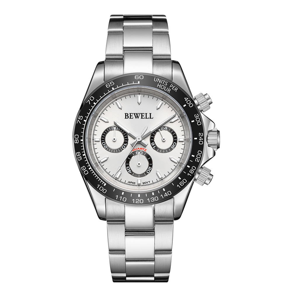 Panda Dial Chronograph Stainless Steel Multifunction Watch