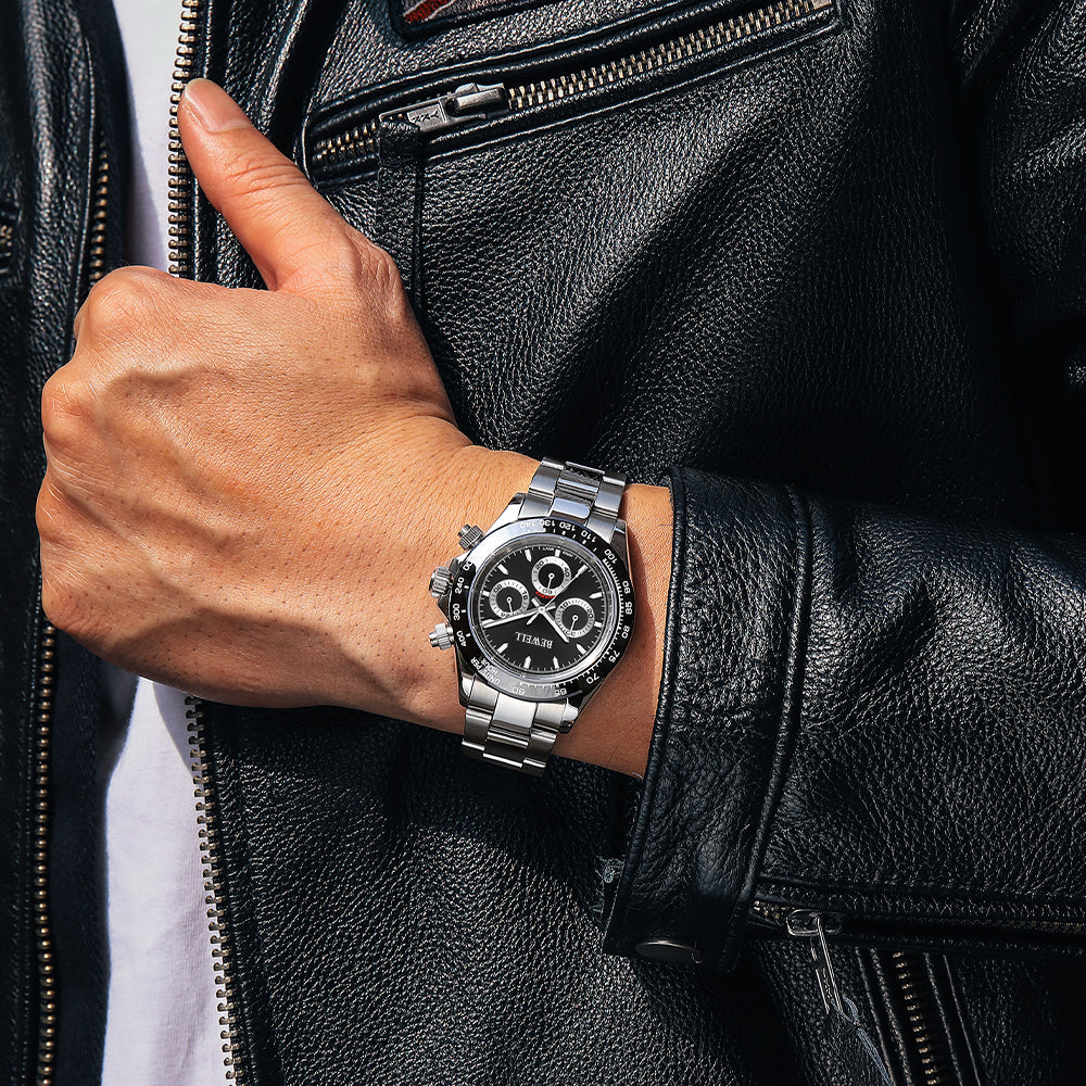 Panda Dial Chronograph Stainless Steel Multifunction Watch