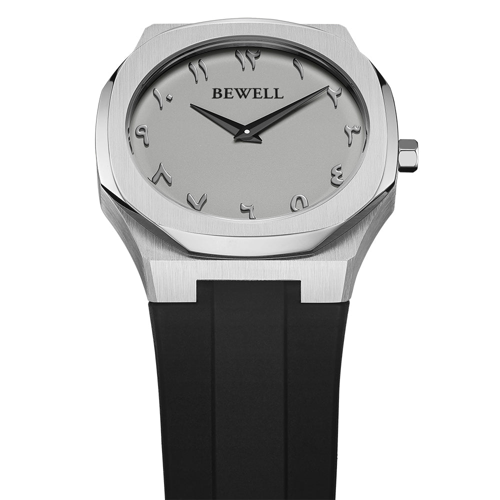 Minimalist Quartz Watch with Arabic Numerals and Rubber Strap
