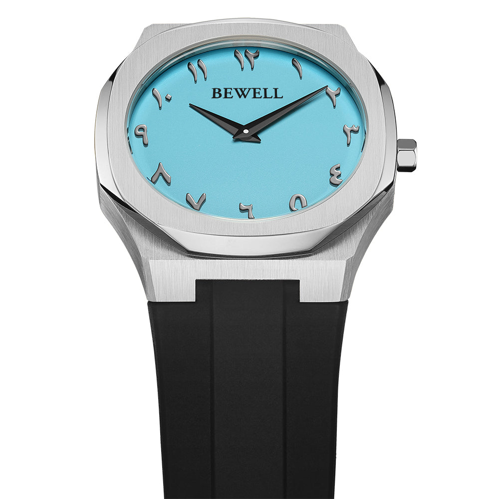 Minimalist Quartz Watch with Arabic Numerals and Rubber Strap
