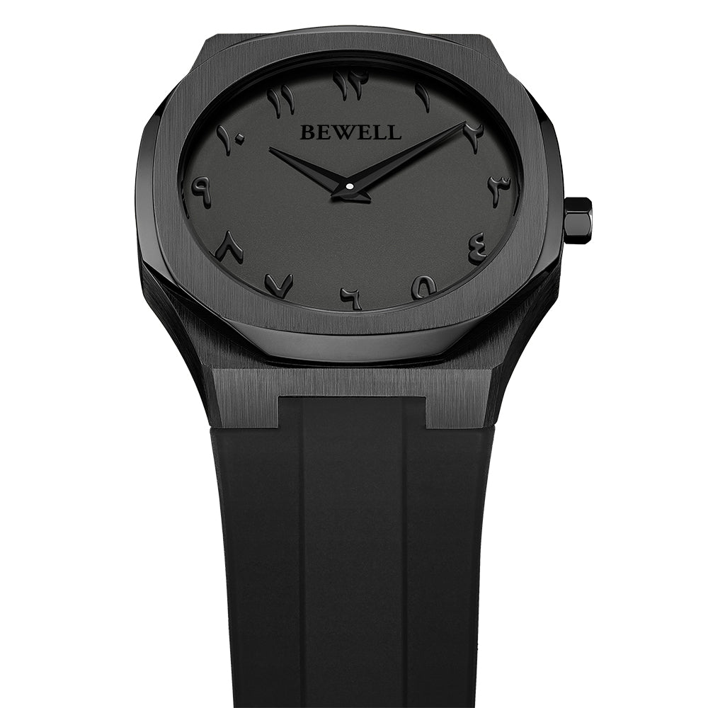 Minimalist Quartz Watch with Arabic Numerals and Rubber Strap
