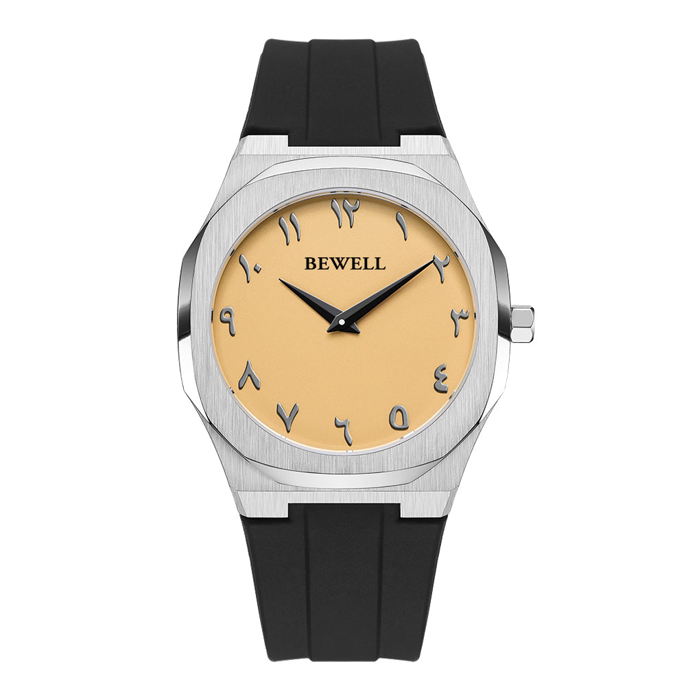 Minimalist Quartz Watch with Arabic Numerals and Rubber Strap