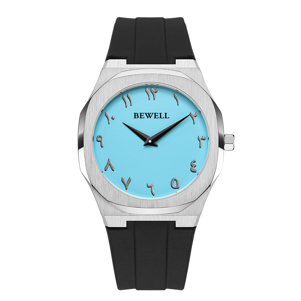 Minimalist Quartz Watch with Arabic Numerals and Rubber Strap