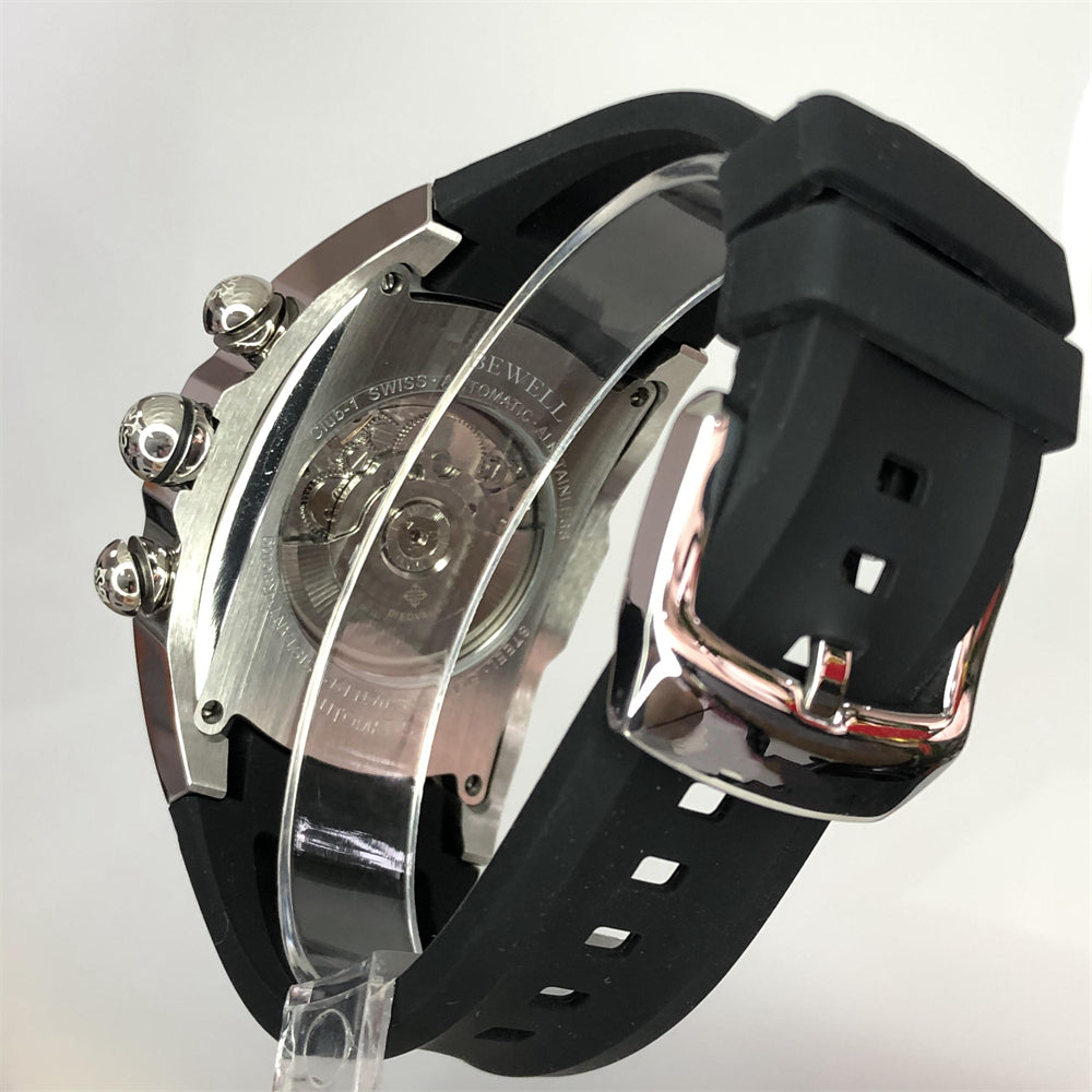 Multifunctional Skeleton Mechanical Barrel Watch with Rubber Strap