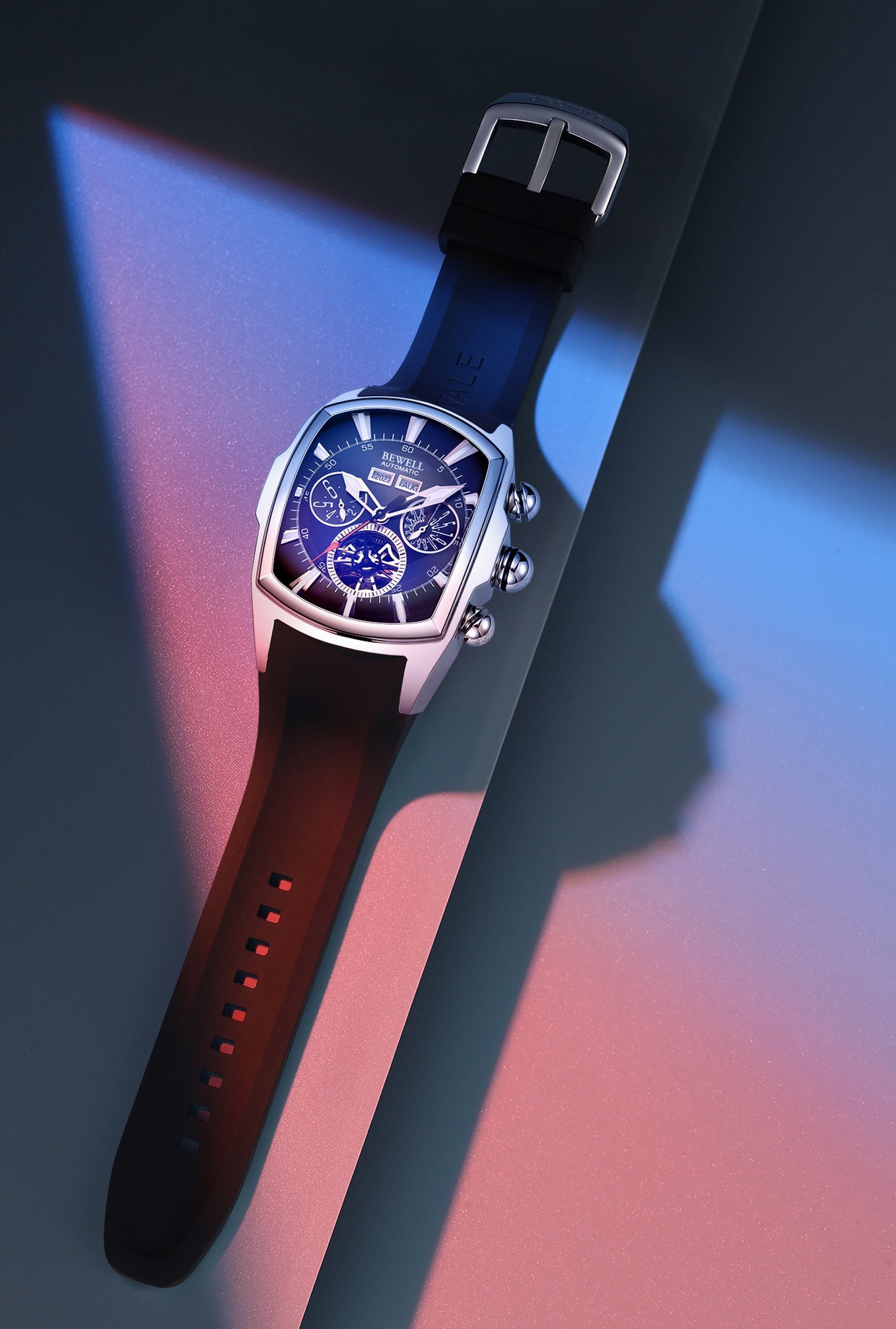 Multifunctional Skeleton Mechanical Barrel Watch with Rubber Strap