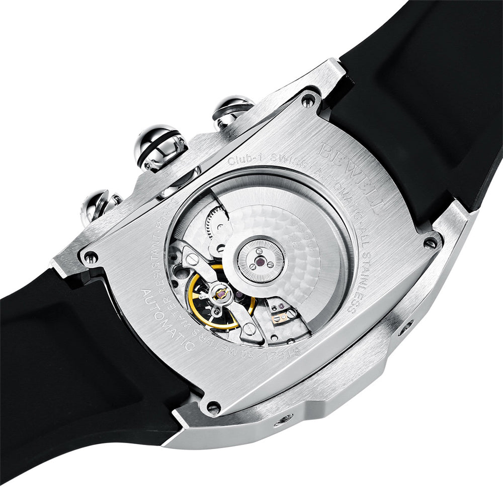 Multifunctional Skeleton Mechanical Barrel Watch with Rubber Strap