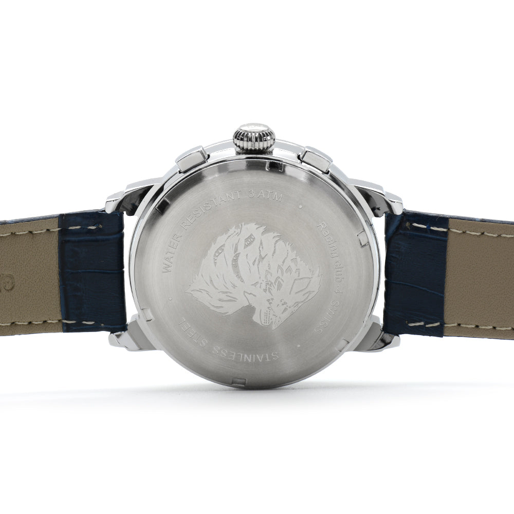 Minimalist Large Dial Multifunction Stainless Steel Watch with Leather Strap