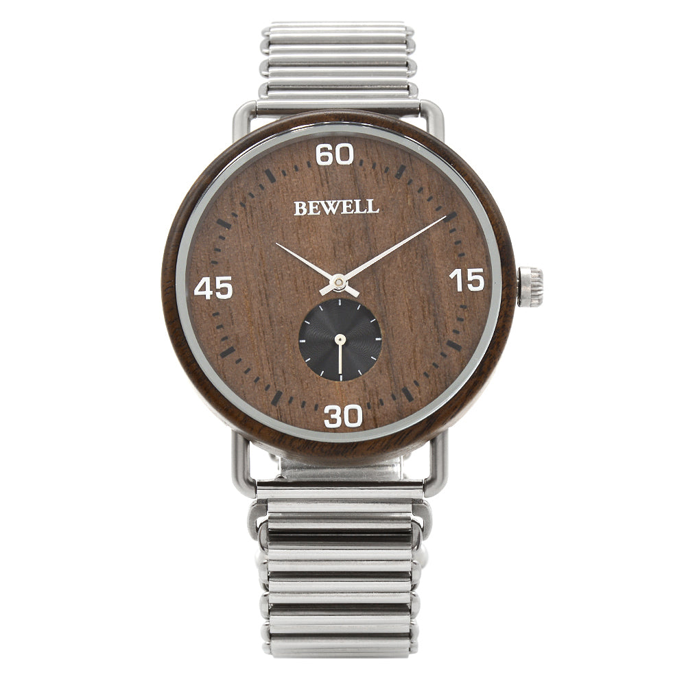 Stylish Wood and Stainless Steel Watch