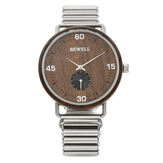 Stylish Wood and Stainless Steel Watch