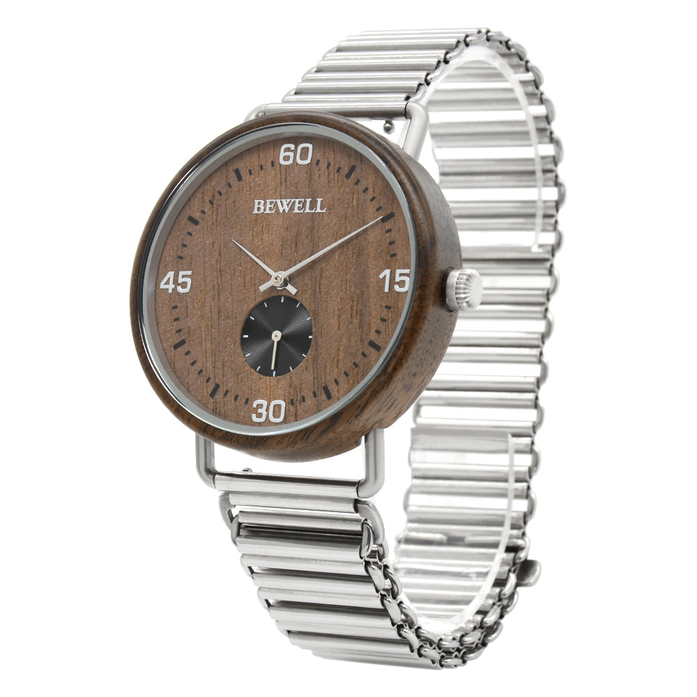 Stylish Wood and Stainless Steel Watch