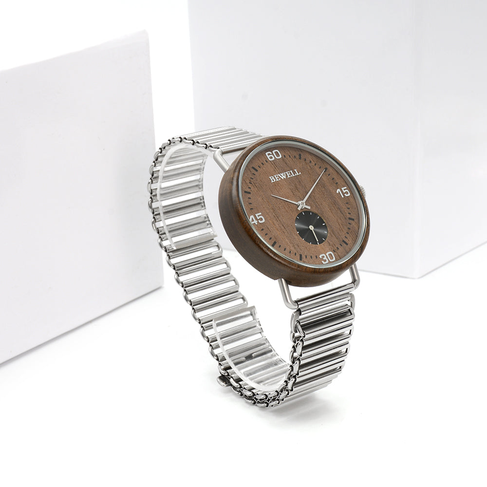 Stylish Wood and Stainless Steel Watch