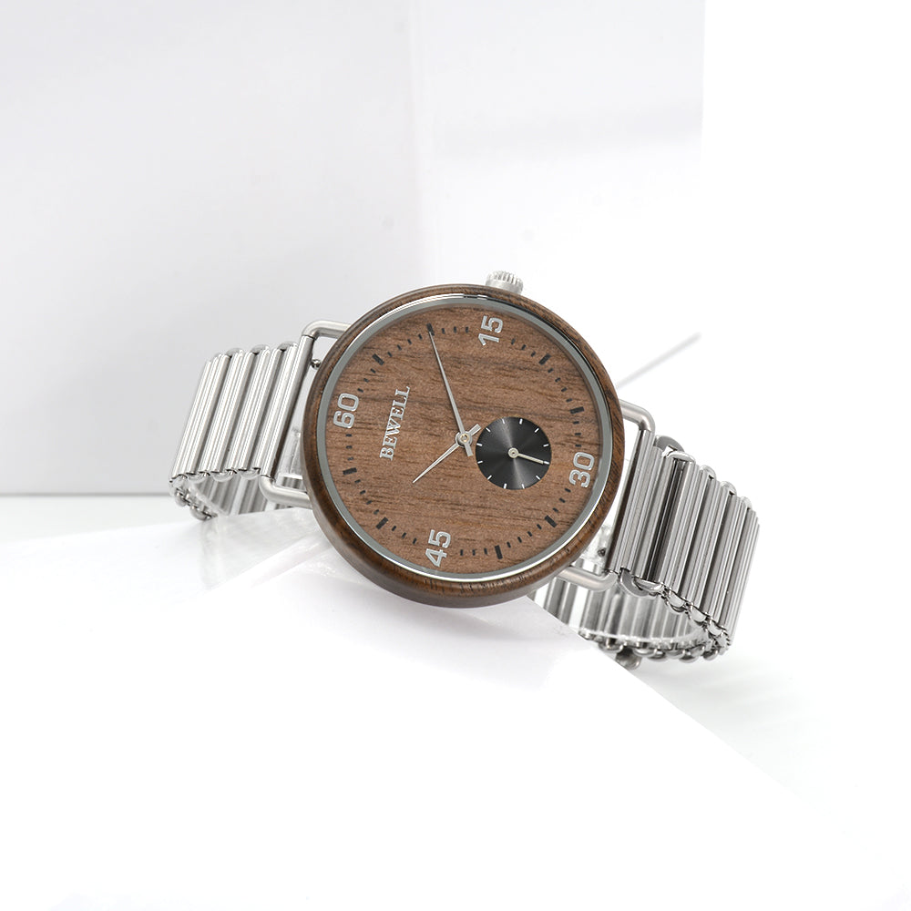 Stylish Wood and Stainless Steel Watch