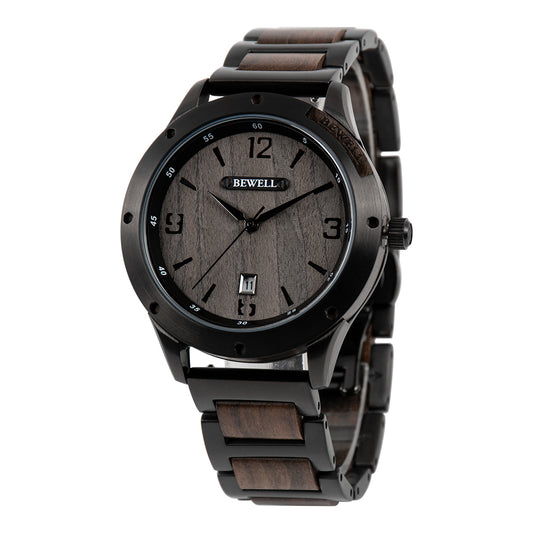 Stylish Wood and Stainless Steel Watch