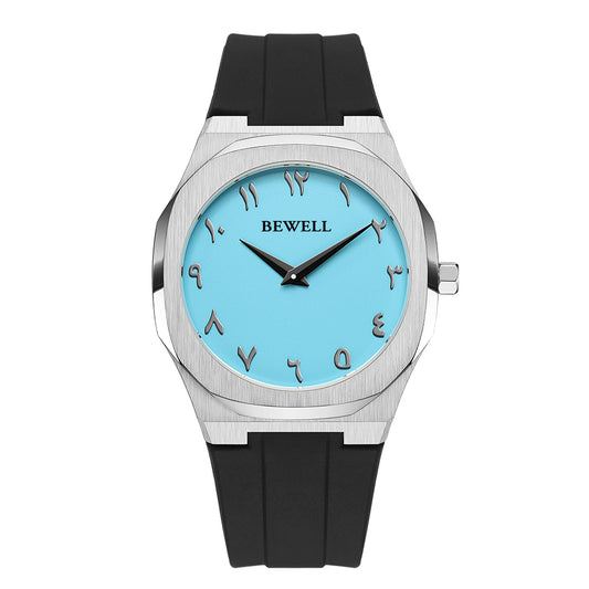 Minimalist Quartz Watch with Arabic Numerals and Rubber Strap