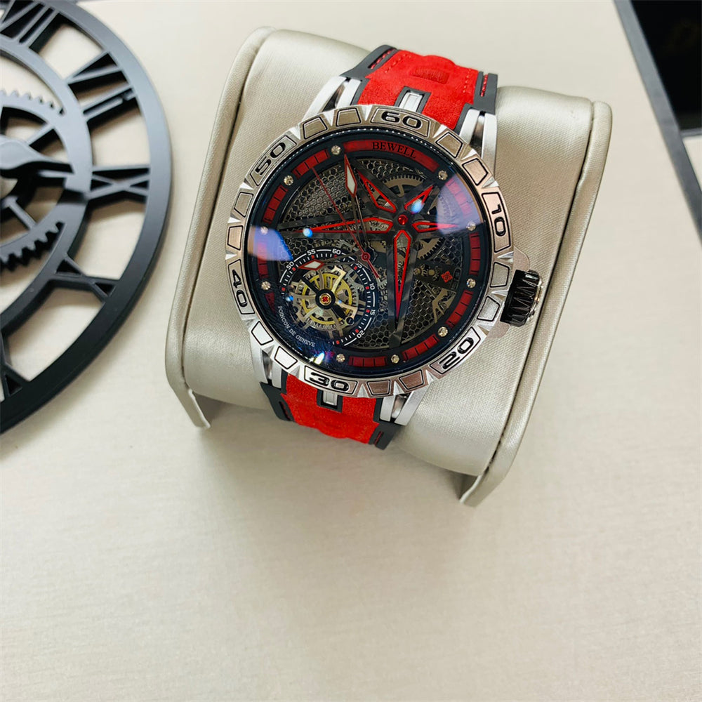 Stainless Steel Watch with Star-Shaped Skeleton Dial and Transparent Back