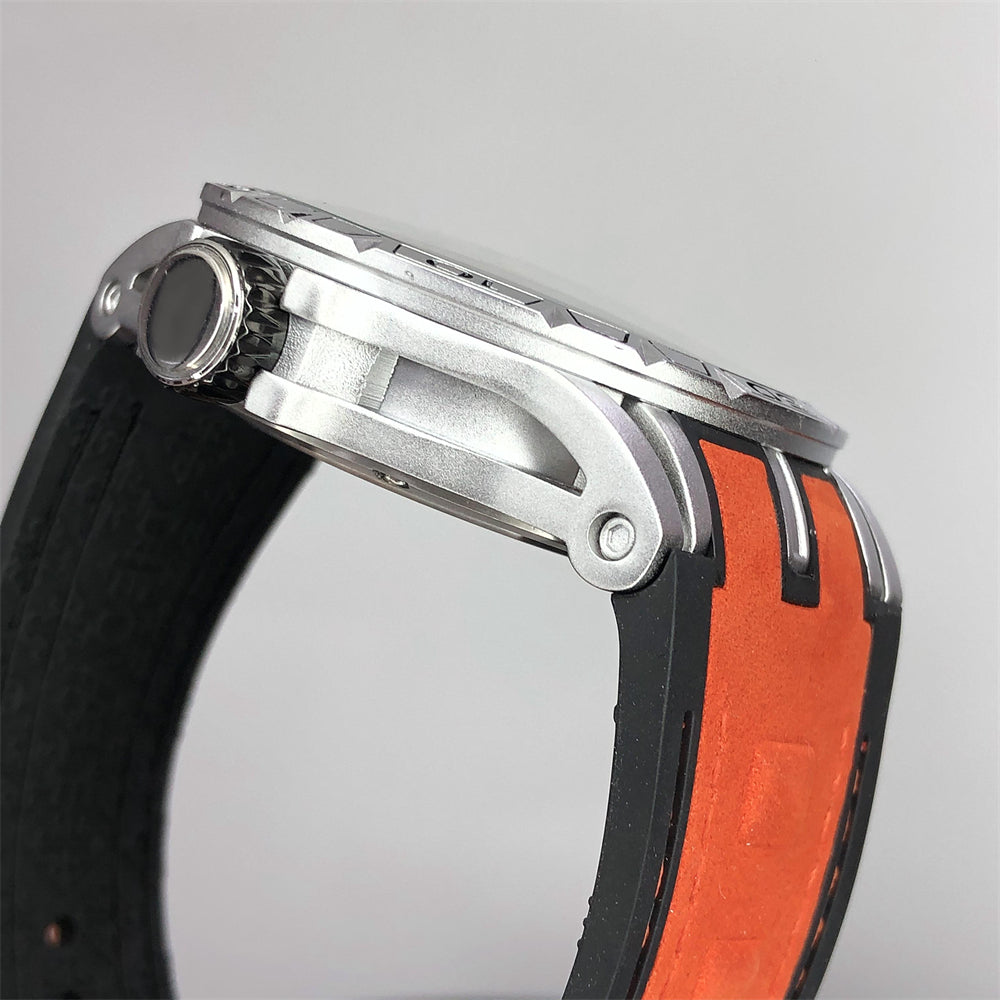 Stainless Steel Watch with Star-Shaped Skeleton Dial and Transparent Back