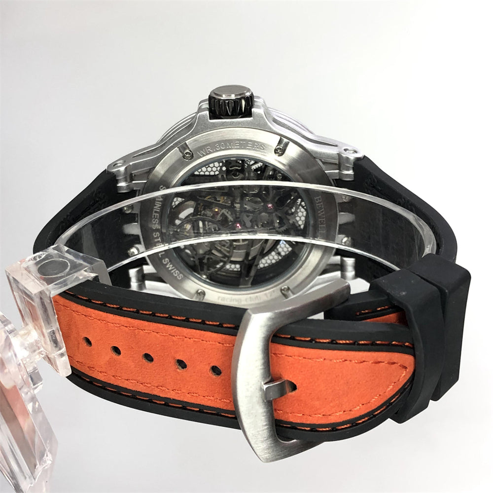 Stainless Steel Watch with Star-Shaped Skeleton Dial and Transparent Back