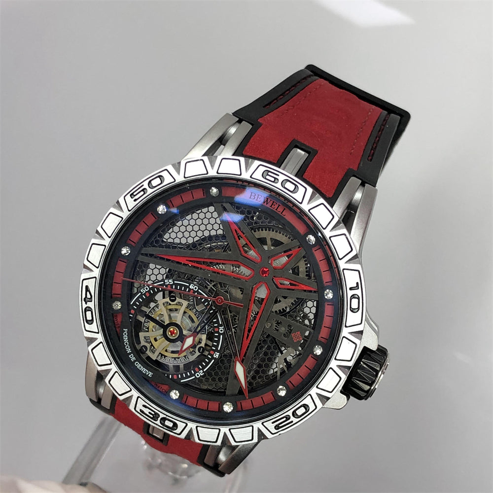Stainless Steel Watch with Star-Shaped Skeleton Dial and Transparent Back