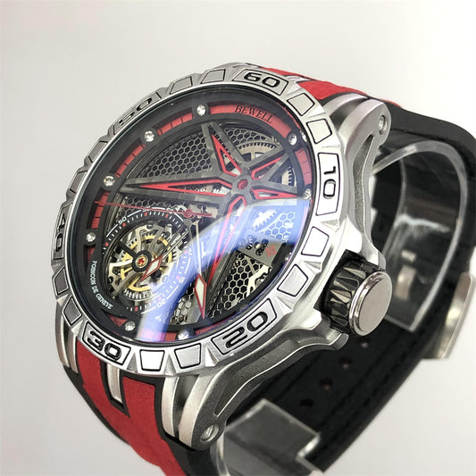 Stainless Steel Watch with Star-Shaped Skeleton Dial and Transparent Back